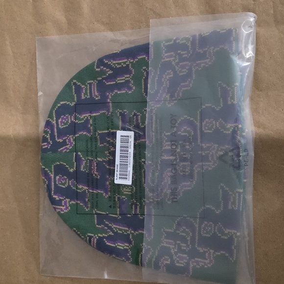 Brand New Supreme Green and Purple Gothic Outline Beanie.